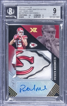2017 Panini XR Football Rookie Jumbo Patch Autographs Hat Team Logo #RJA-PM Patrick Mahomes II Signed Patch Rookie Card (#1/1) - BGS MINT 9/BGS 10